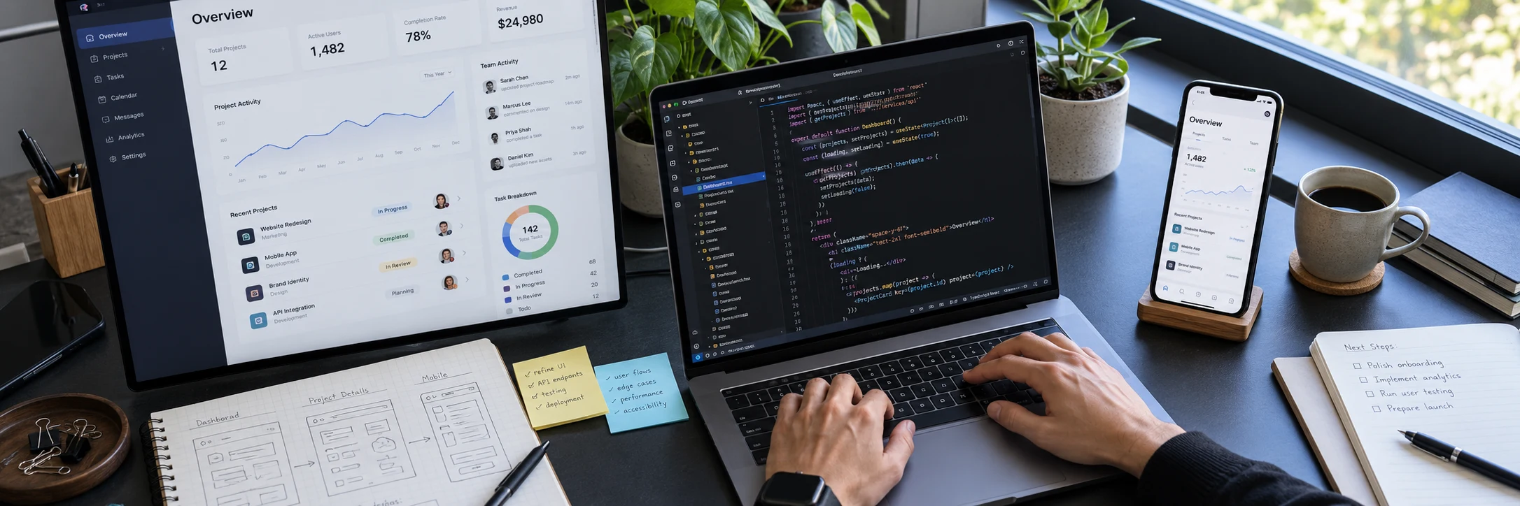 Web and mobile application development with code, interface designs, and a working app