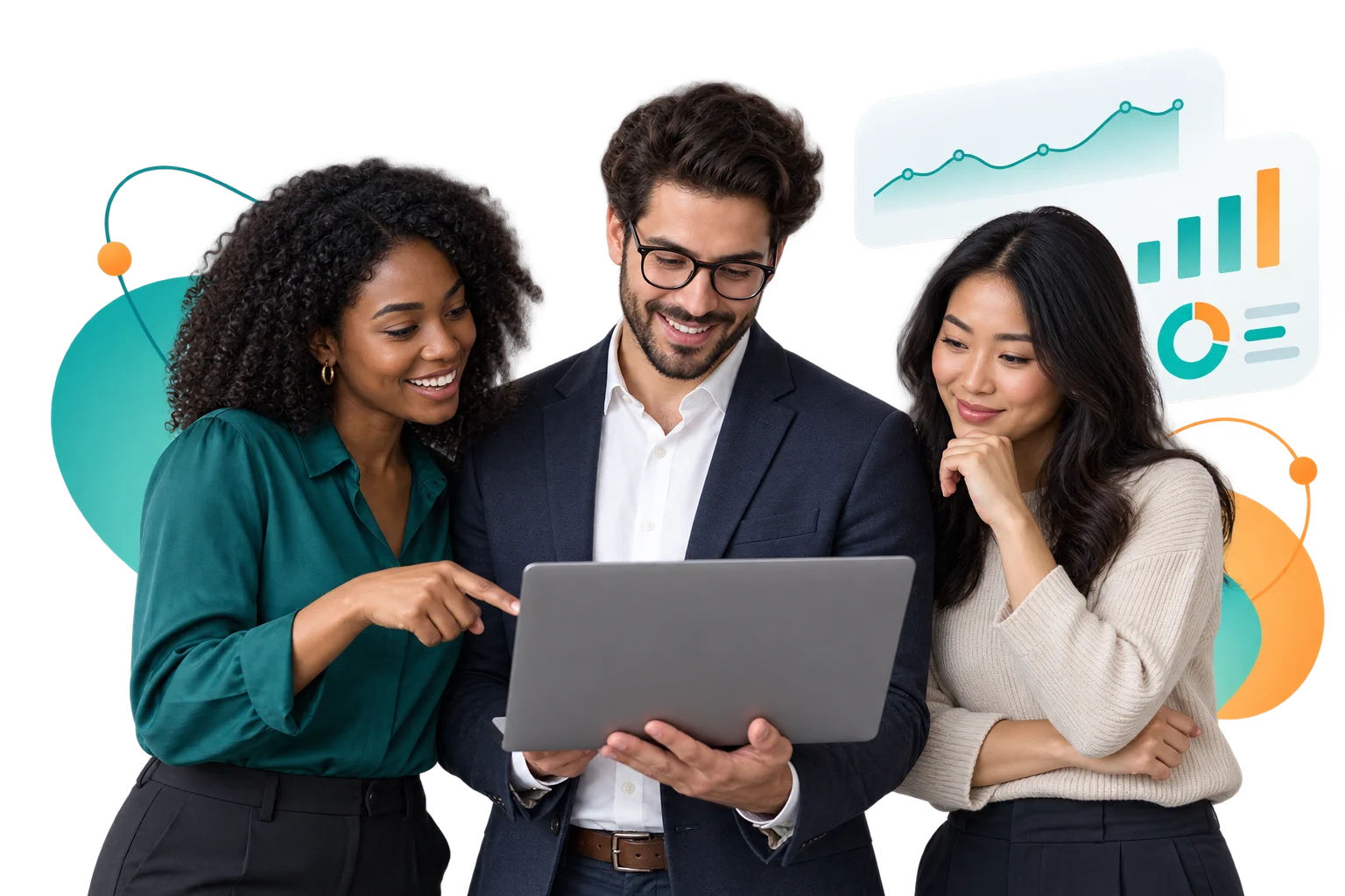 FinTech team reviewing a financial dashboard